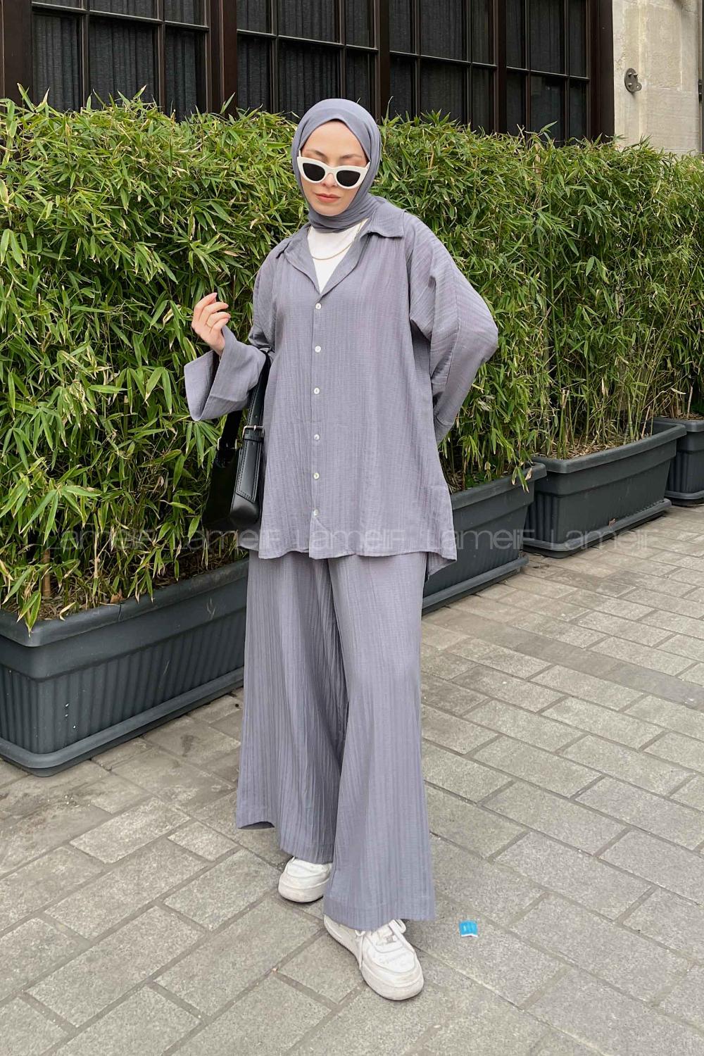 Smoked Shirt Collar Bat Sleeve Arm Cotton Fabric Viscose Fabric Regular Trousers Comfortable Suit