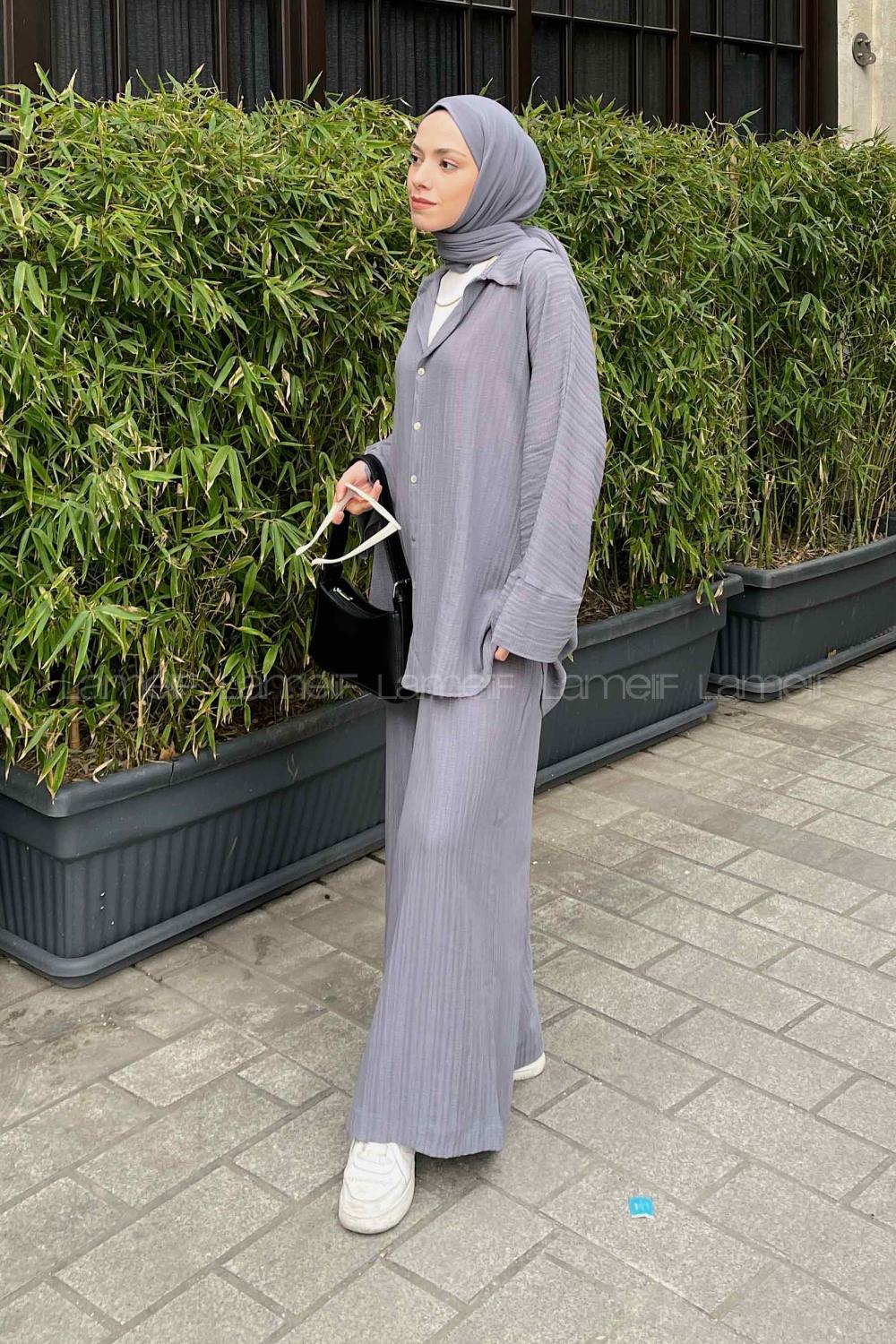 Smoked Shirt Collar Bat Sleeve Arm Cotton Fabric Viscose Fabric Regular Trousers Comfortable Suit