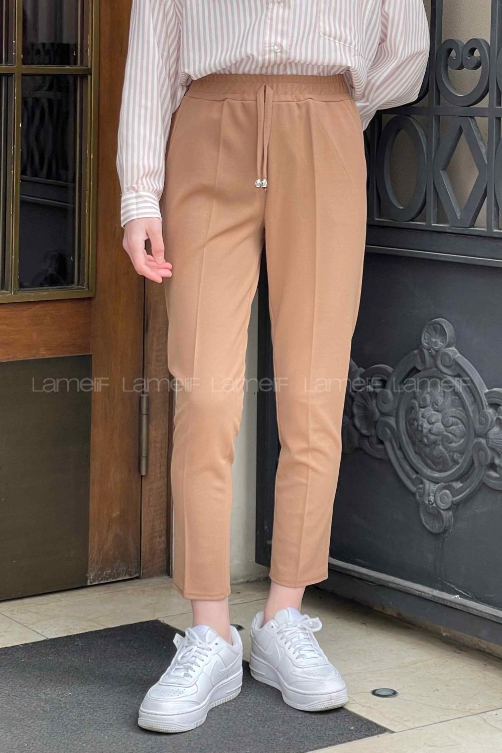 Lamelif Bel Lastikli Kalem Pantolon Kahve