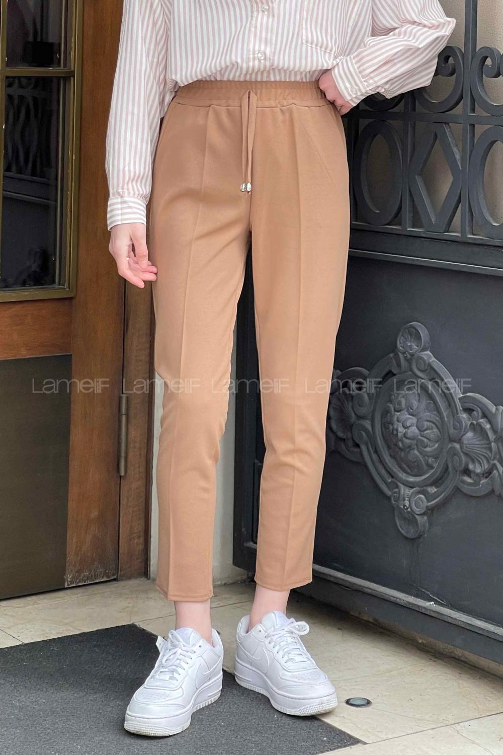 Lamelif Bel Lastikli Kalem Pantolon Kahve