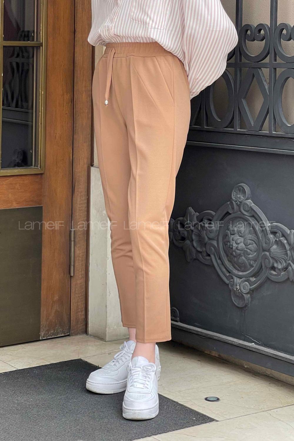 Lamelif Bel Lastikli Kalem Pantolon Kahve