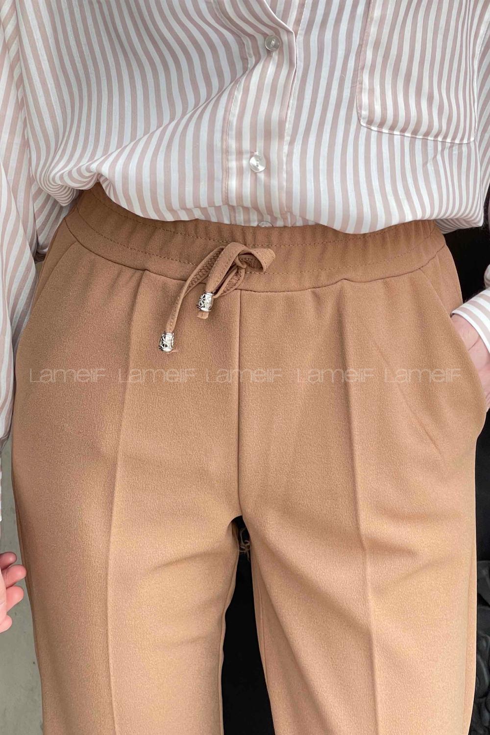 Lamelif Bel Lastikli Kalem Pantolon Kahve