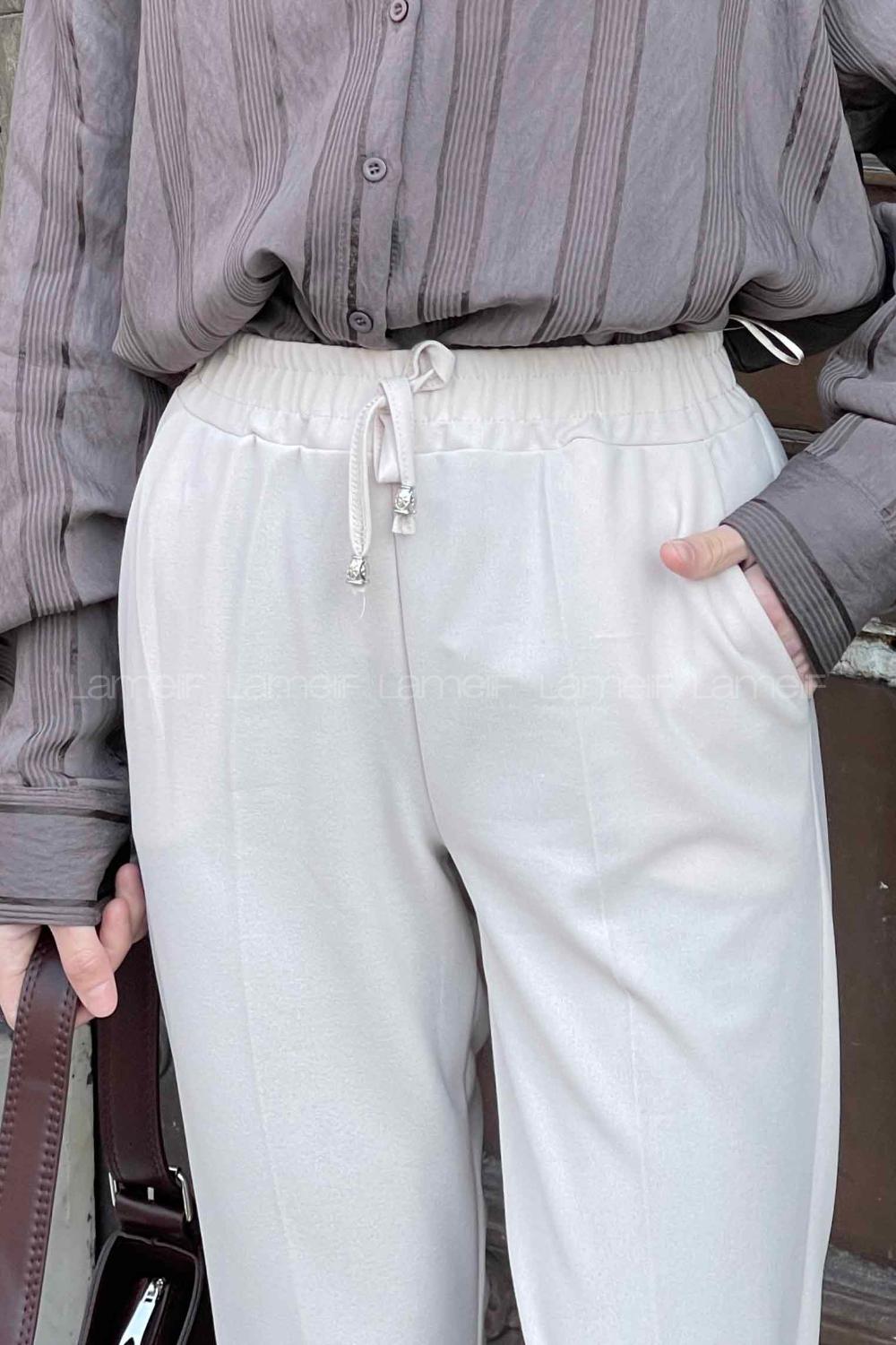 Lamelif Bel Lastikli Kalem Pantolon Taş Rengi