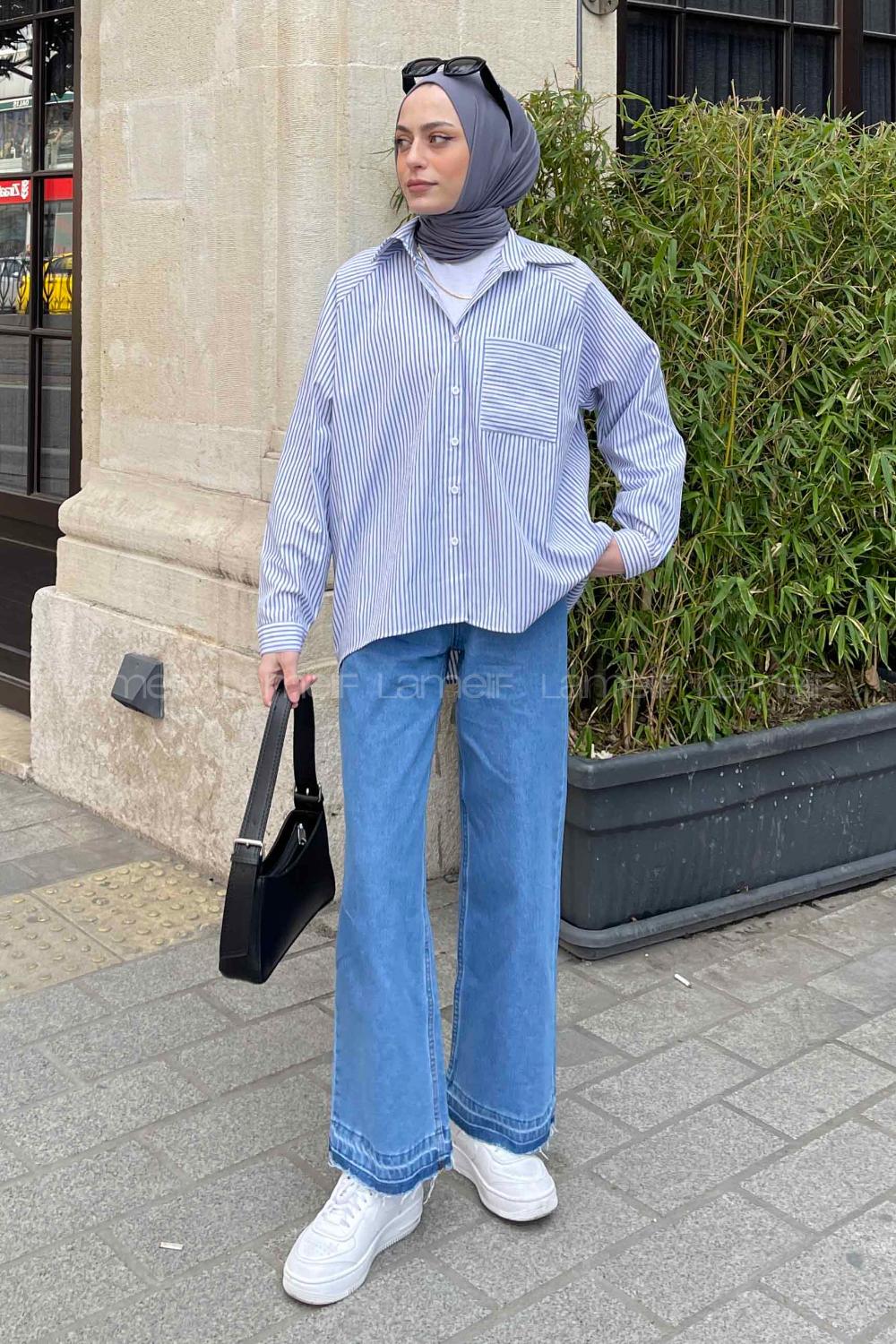 Light Blue Shirt Collar Long Arm Viscose Fabric Unprinted Shirt