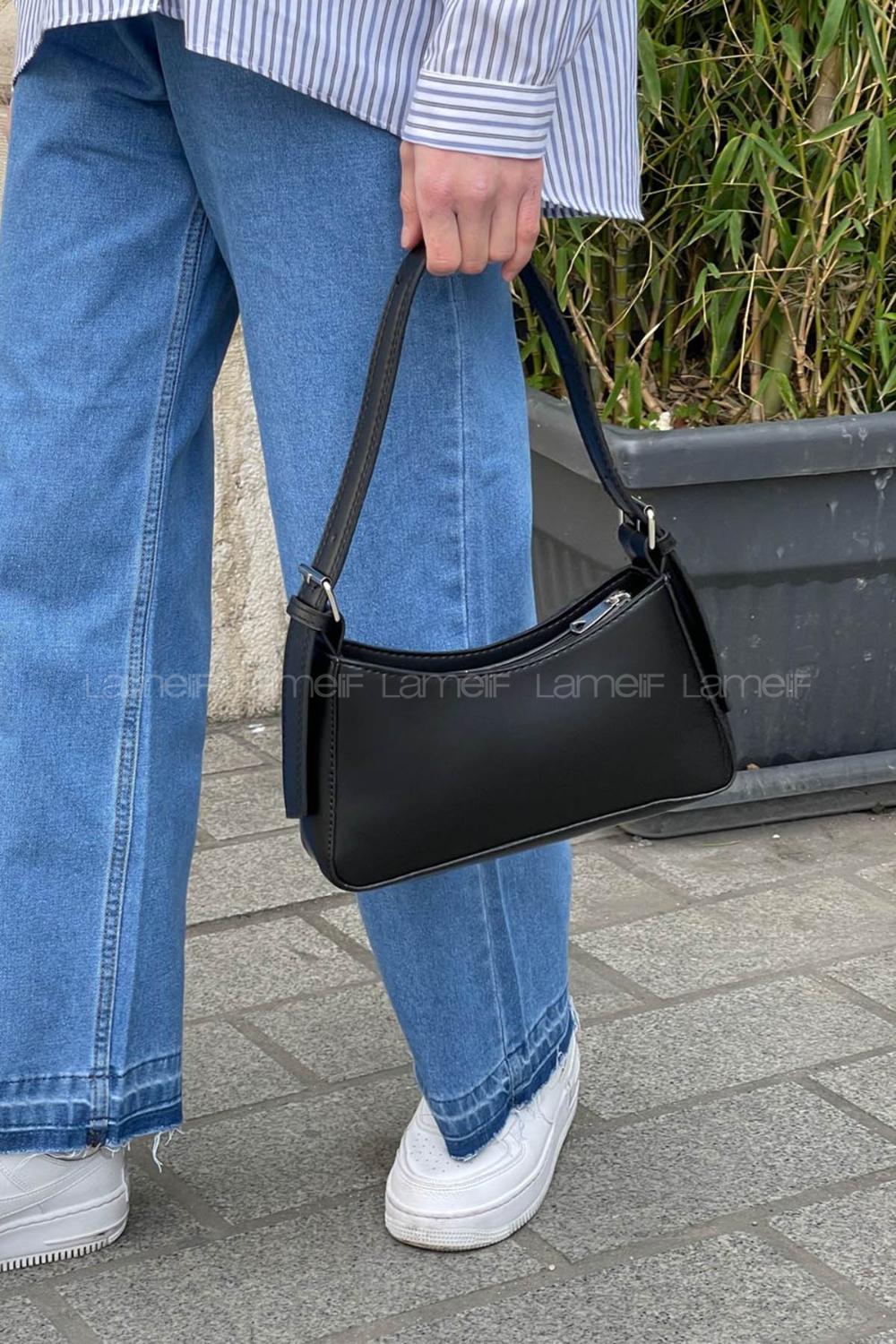 Lamelif Distressed Kol Çantası Kadın Düz Siyah