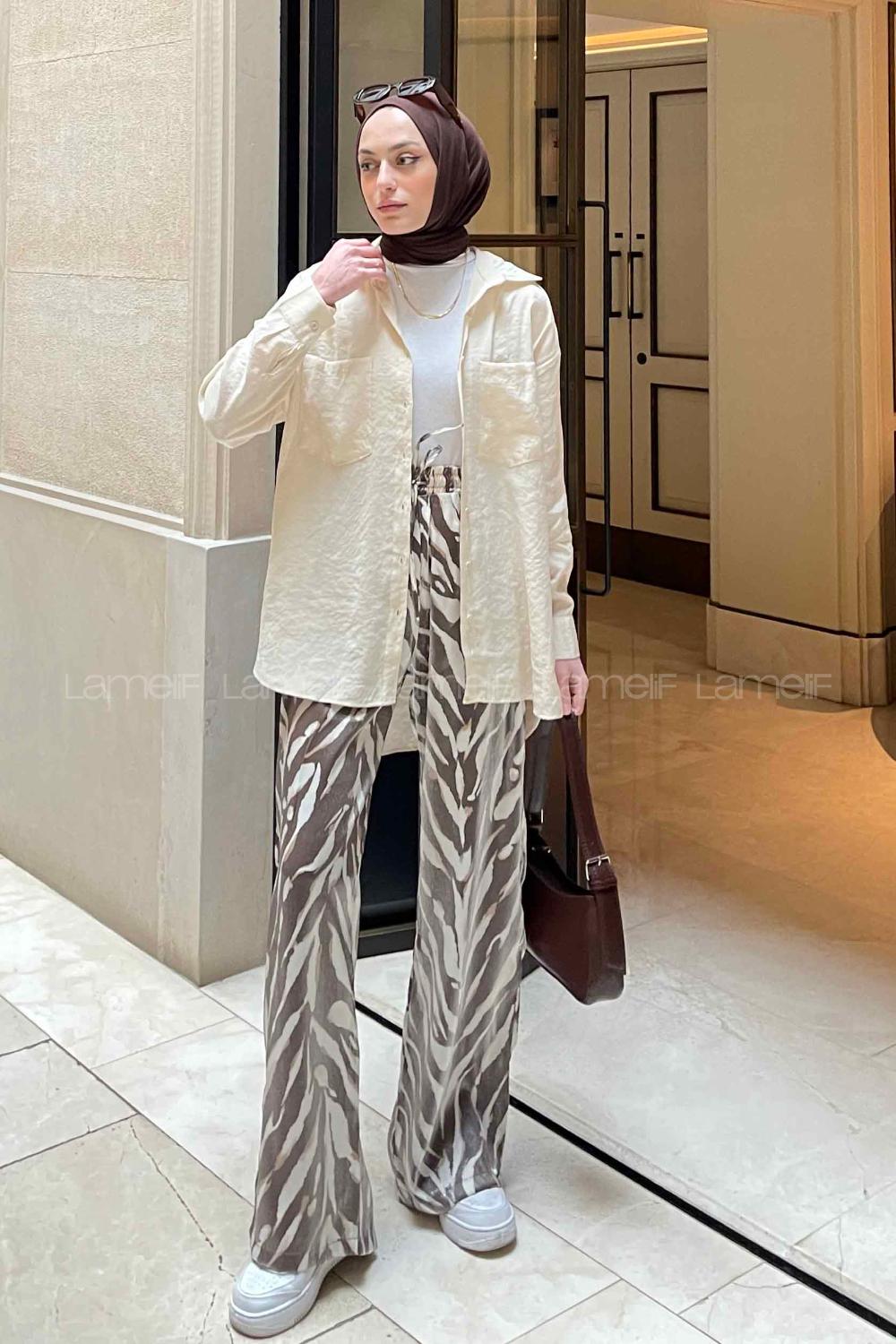 Cream Shirt Collar Long Arm Viscose Fabric Shirt