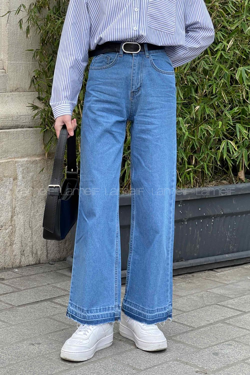 Lamelif  Paça Kesik Midi Boy Pantolon Açık Mavi