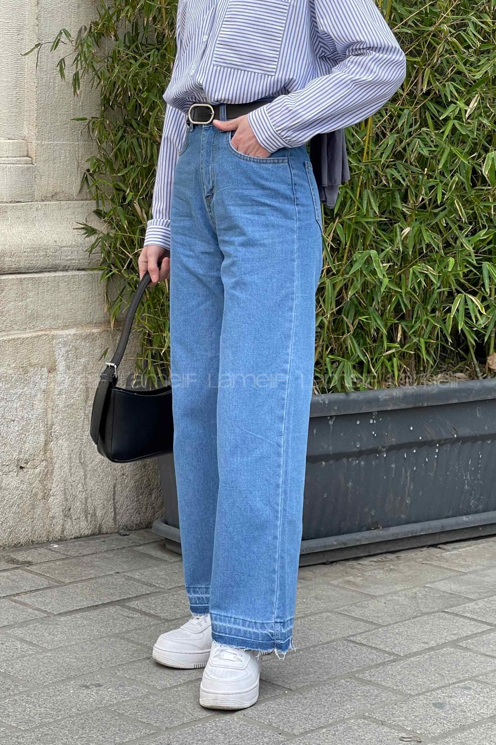 Lamelif  Paça Kesik Midi Boy Pantolon Açık Mavi