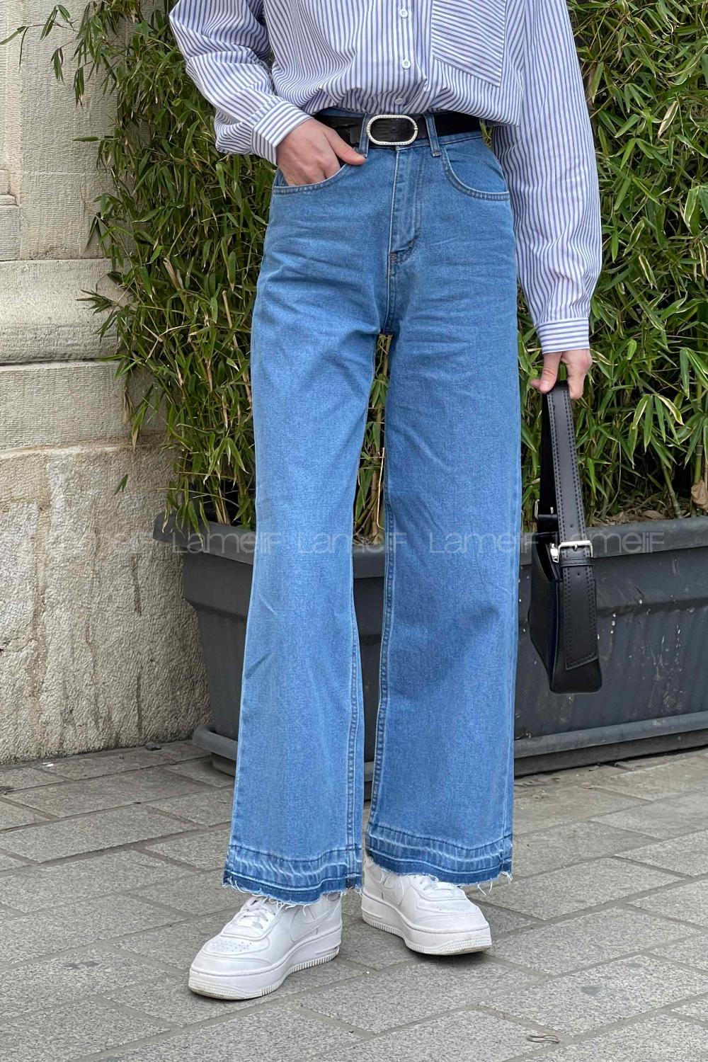 Lamelif  Paça Kesik Midi Boy Pantolon Açık Mavi