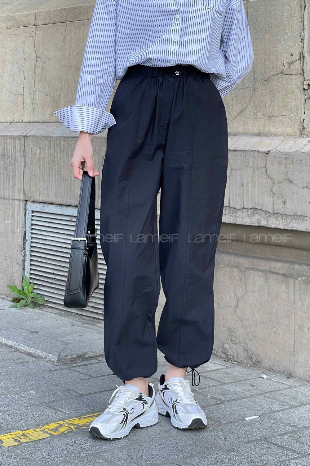 Lamelif Paraşüt Pantolon Siyah