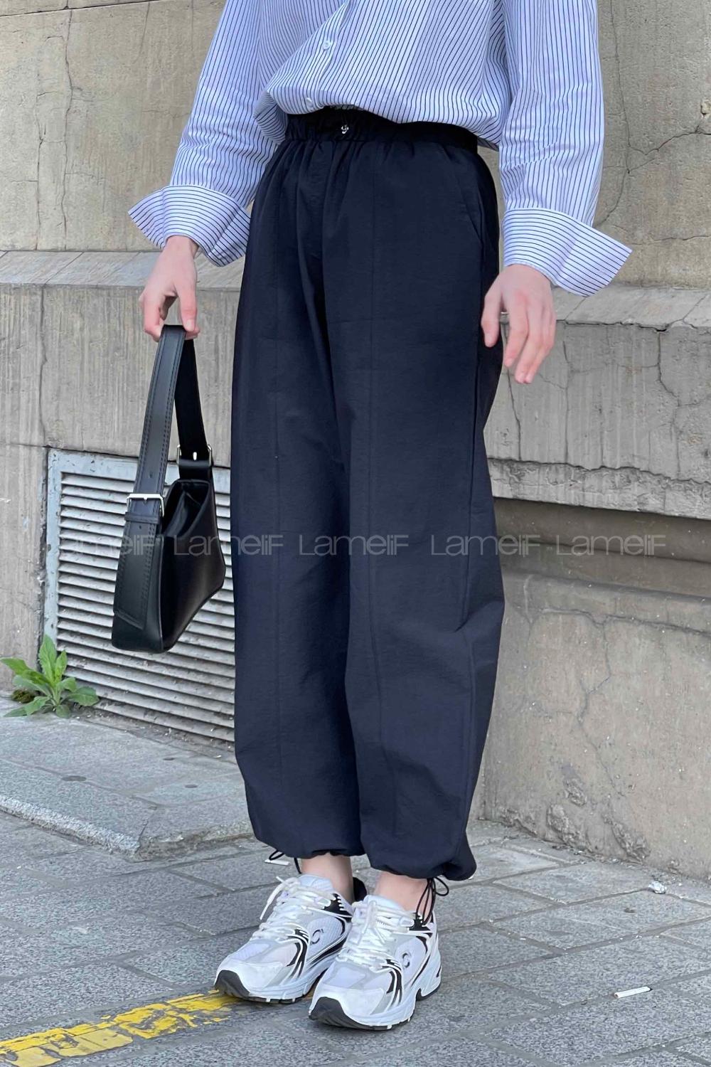 Lamelif Paraşüt Pantolon Siyah