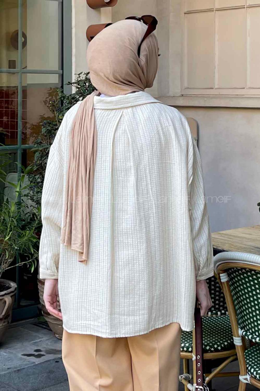 Brown With Milk Shirt Collar Long Arm Viscose Fabric Unprinted Shirt