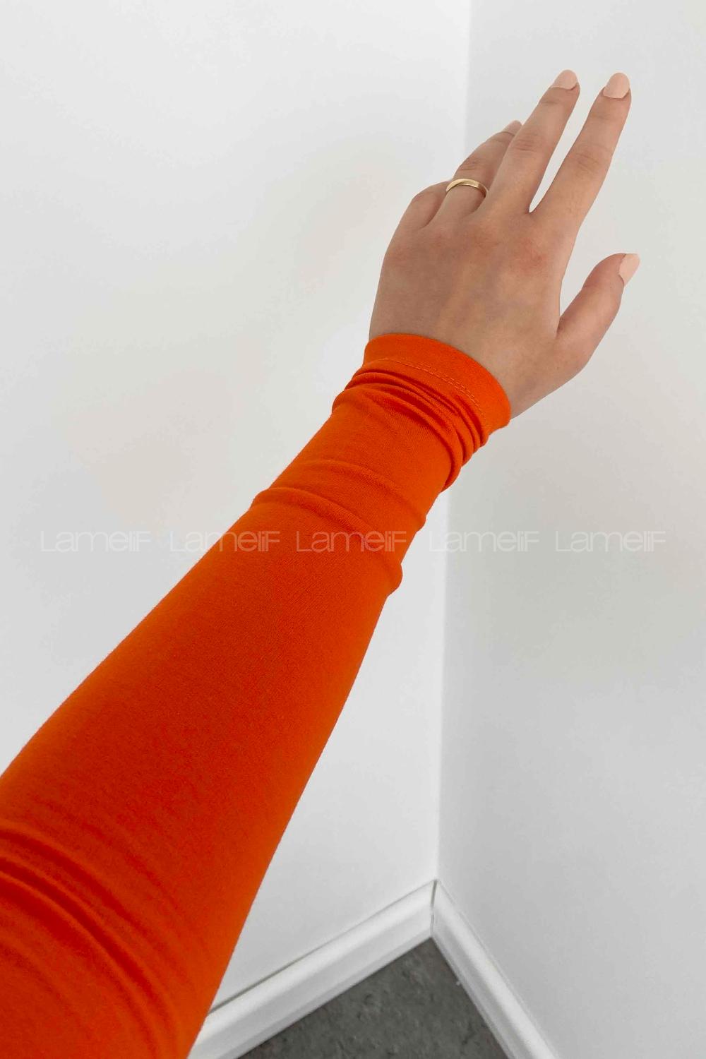 Lamelif Bisiklet Yaka Pamuklu Body Oranj