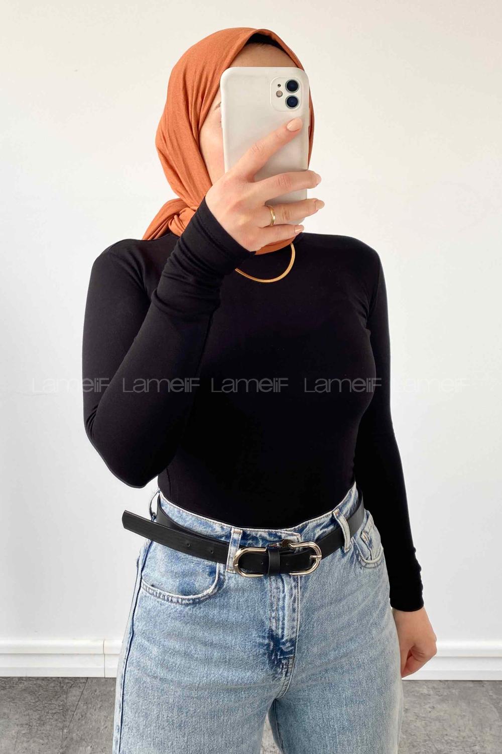 Lamelif Bisiklet Yaka Pamuklu  Body Siyah