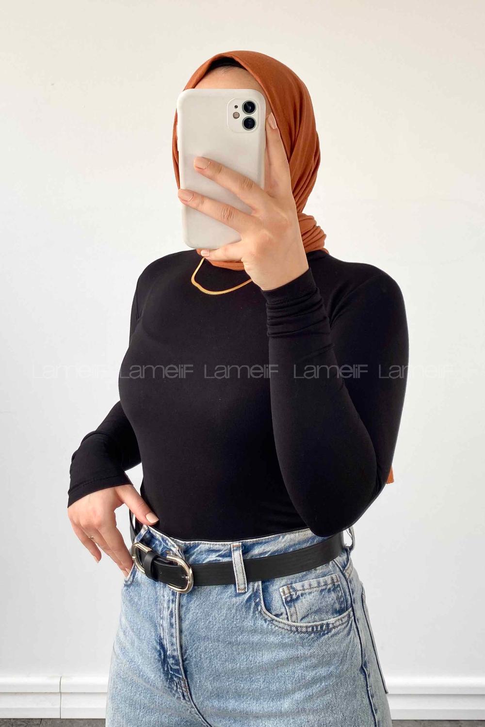 Lamelif Bisiklet Yaka Pamuklu  Body Siyah