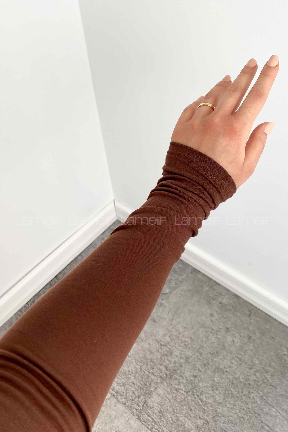 Lamelif Yarım Balıkçı Yaka Penye Body Acı Kahve