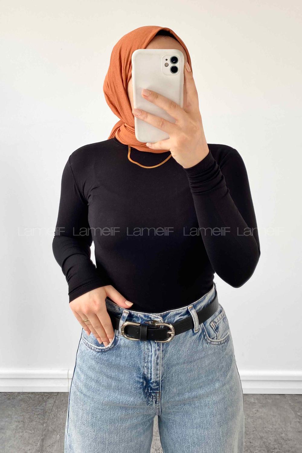 Black Mock Turtle Neck Long Arm Cotton Body