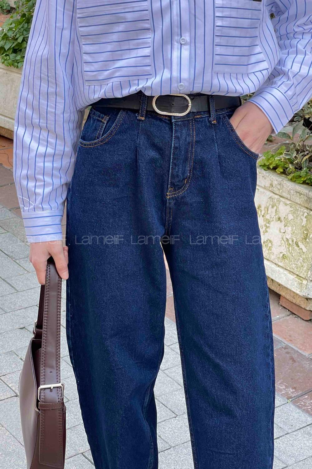 Lamelif Balon Model Bol Mom Jean Koyu Mavi