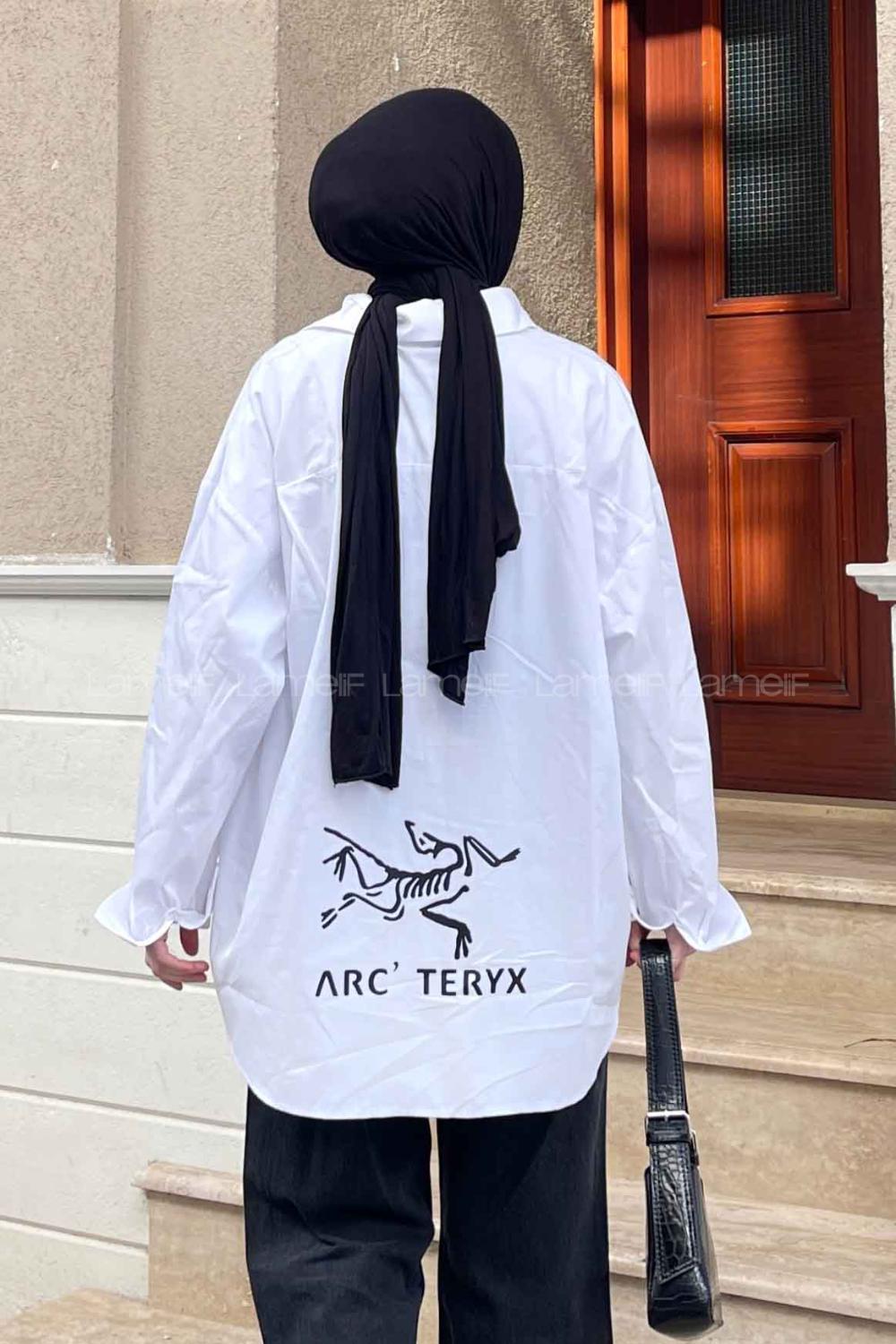 Lamelif Baskı Detaylı Gömlek Beyaz