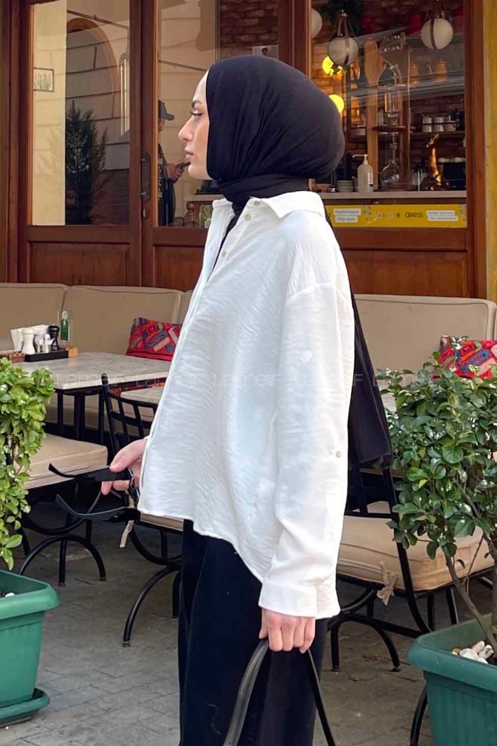 Lamelif Katlanalabilir Kol Detaylı Gömlek Ekru