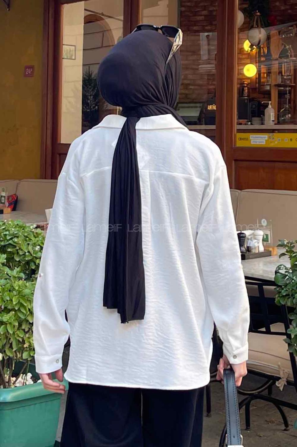 Lamelif Katlanalabilir Kol Detaylı Gömlek Ekru