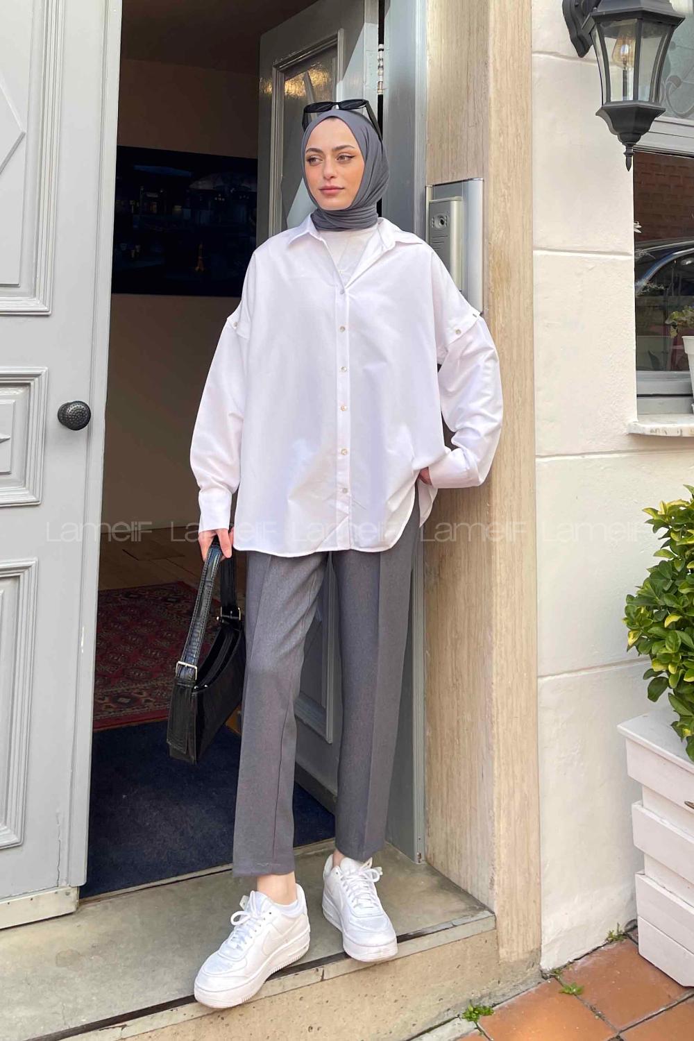 White Shirt Collar Long Arm Viscose Fabric Shirt