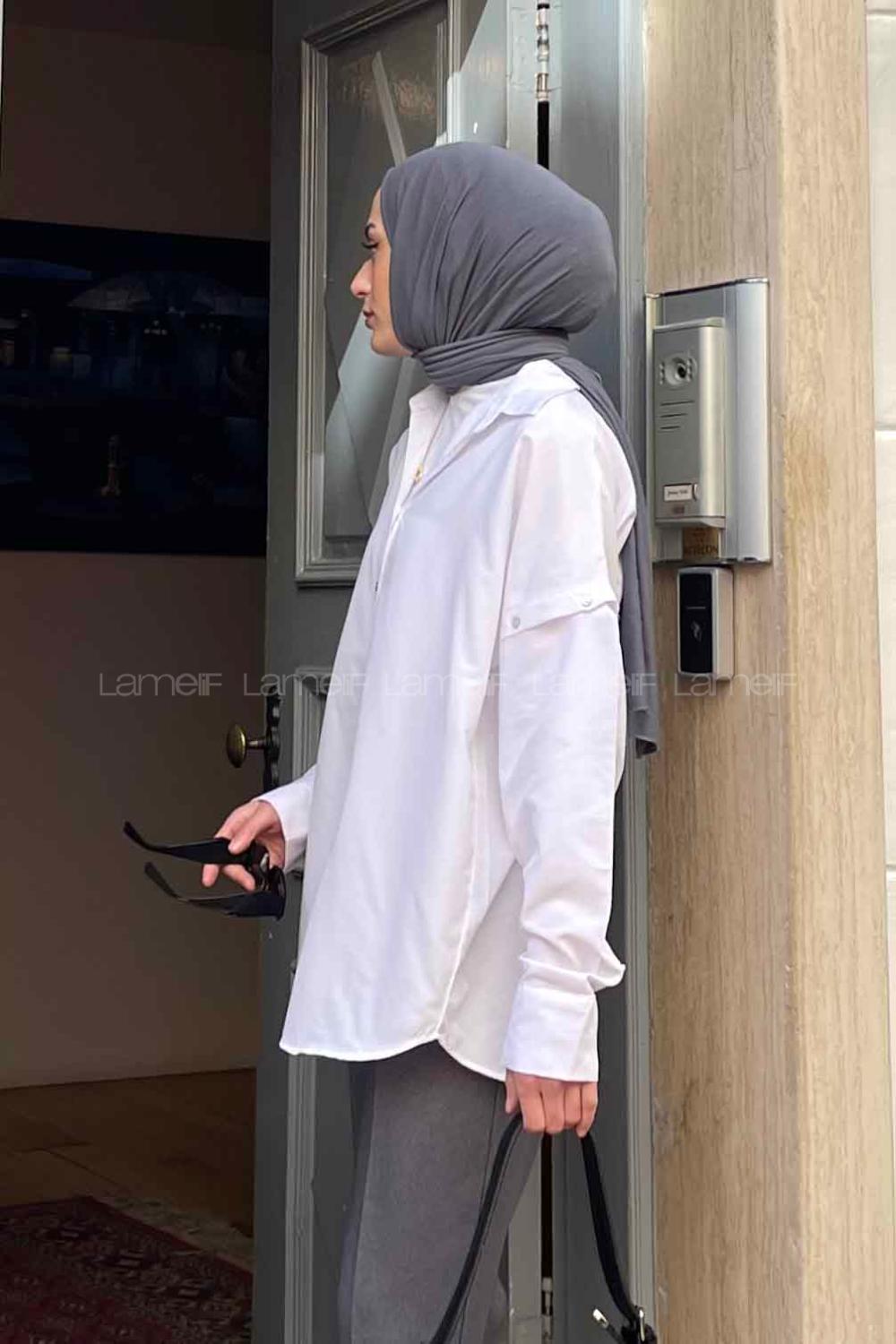 White Shirt Collar Long Arm Viscose Fabric Shirt