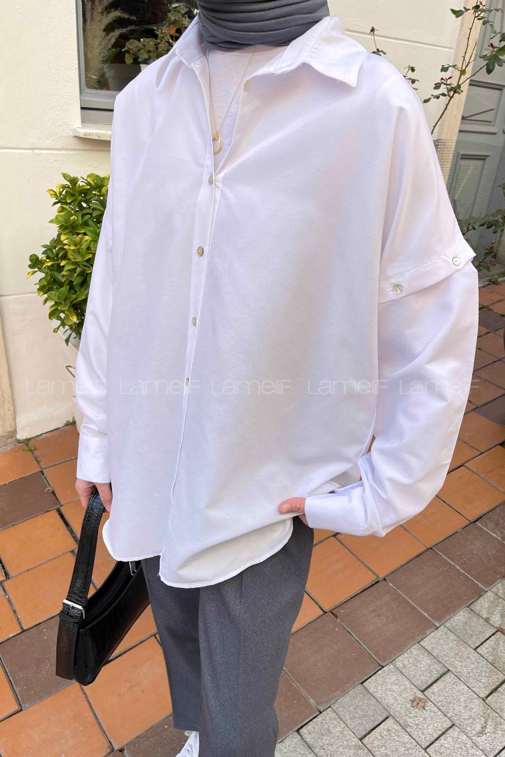 White Shirt Collar Long Arm Viscose Fabric Shirt