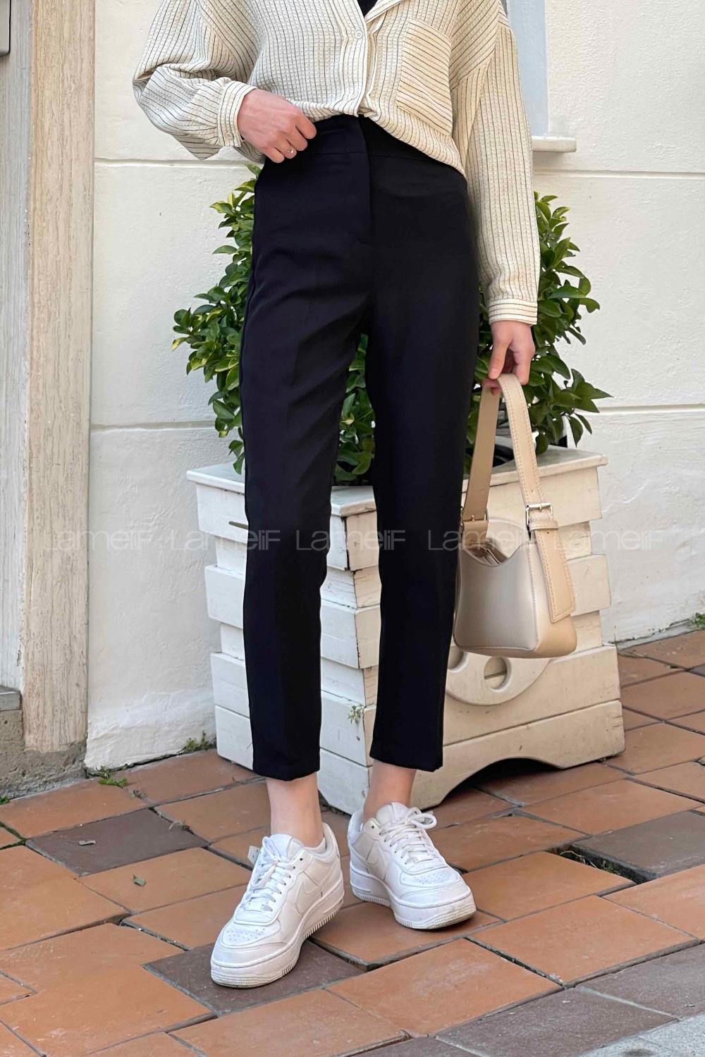 Black Cotton Fabric High Waist Comfortable Pants