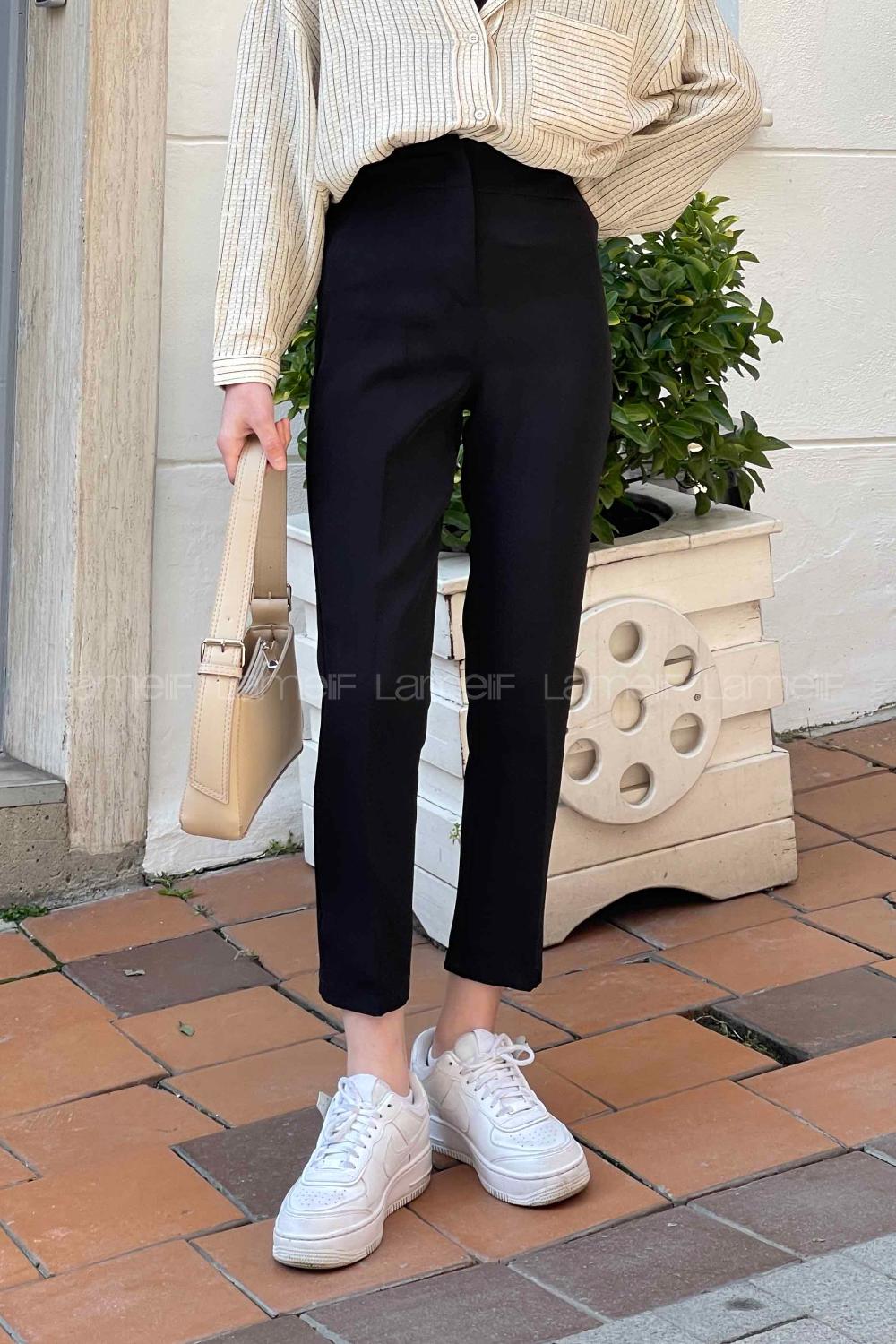 Black Cotton Fabric High Waist Comfortable Pants