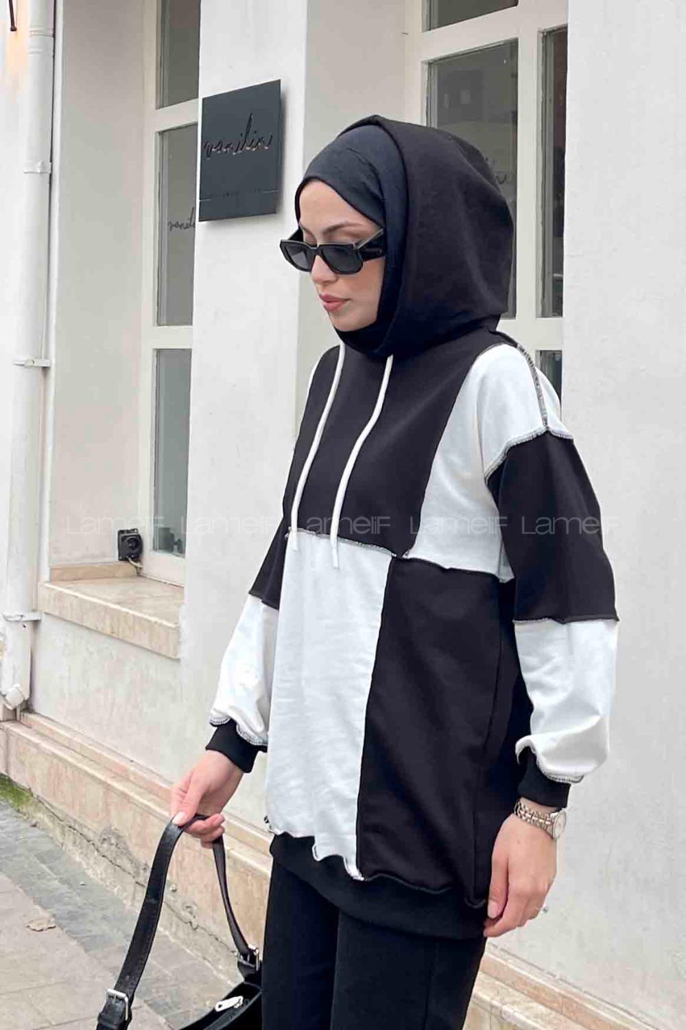 Black Hood Neck Reglan Sleeveless Arm Unprinted Sweatshirt