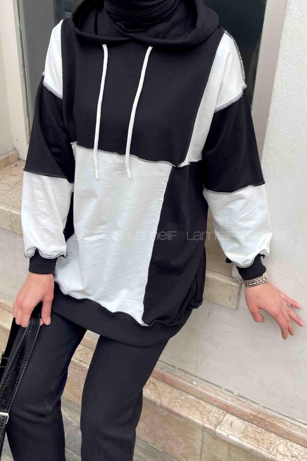 Black Hood Neck Reglan Sleeveless Arm Unprinted Sweatshirt