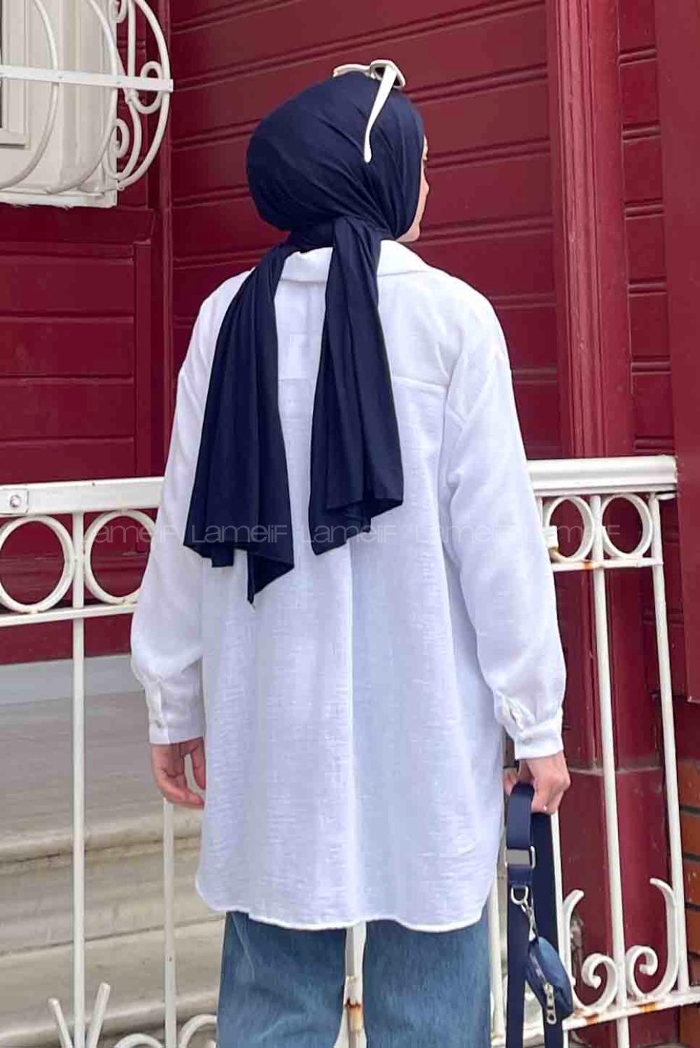 White Shirt Collar Long Arm Viscose Fabric Printed Shirt