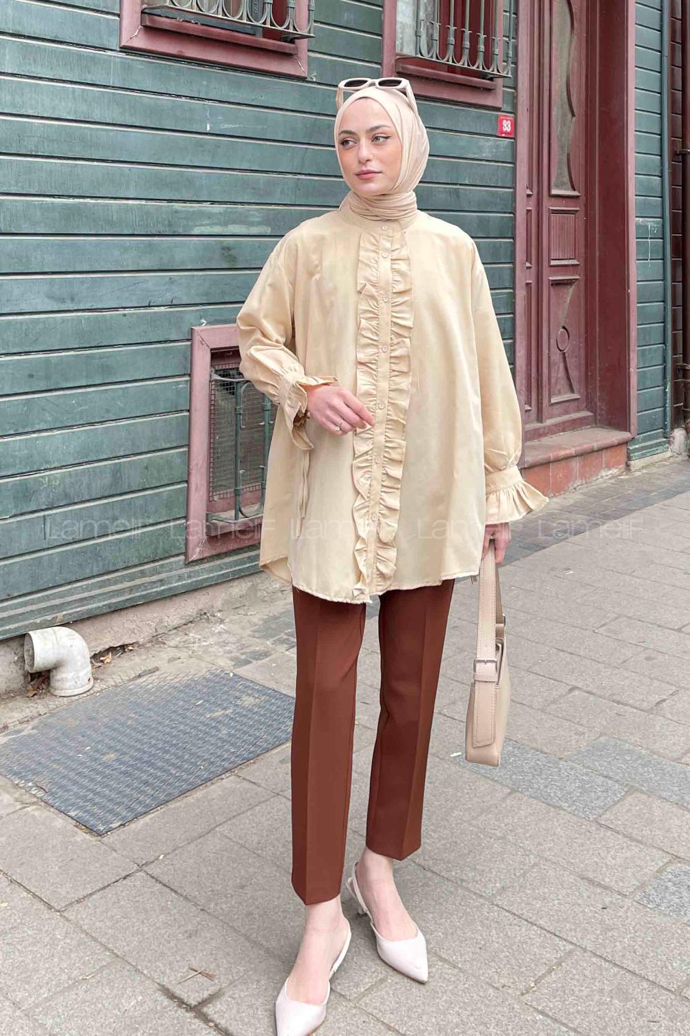 Cream Mandarin Collar Cotton Unprinted Tunic