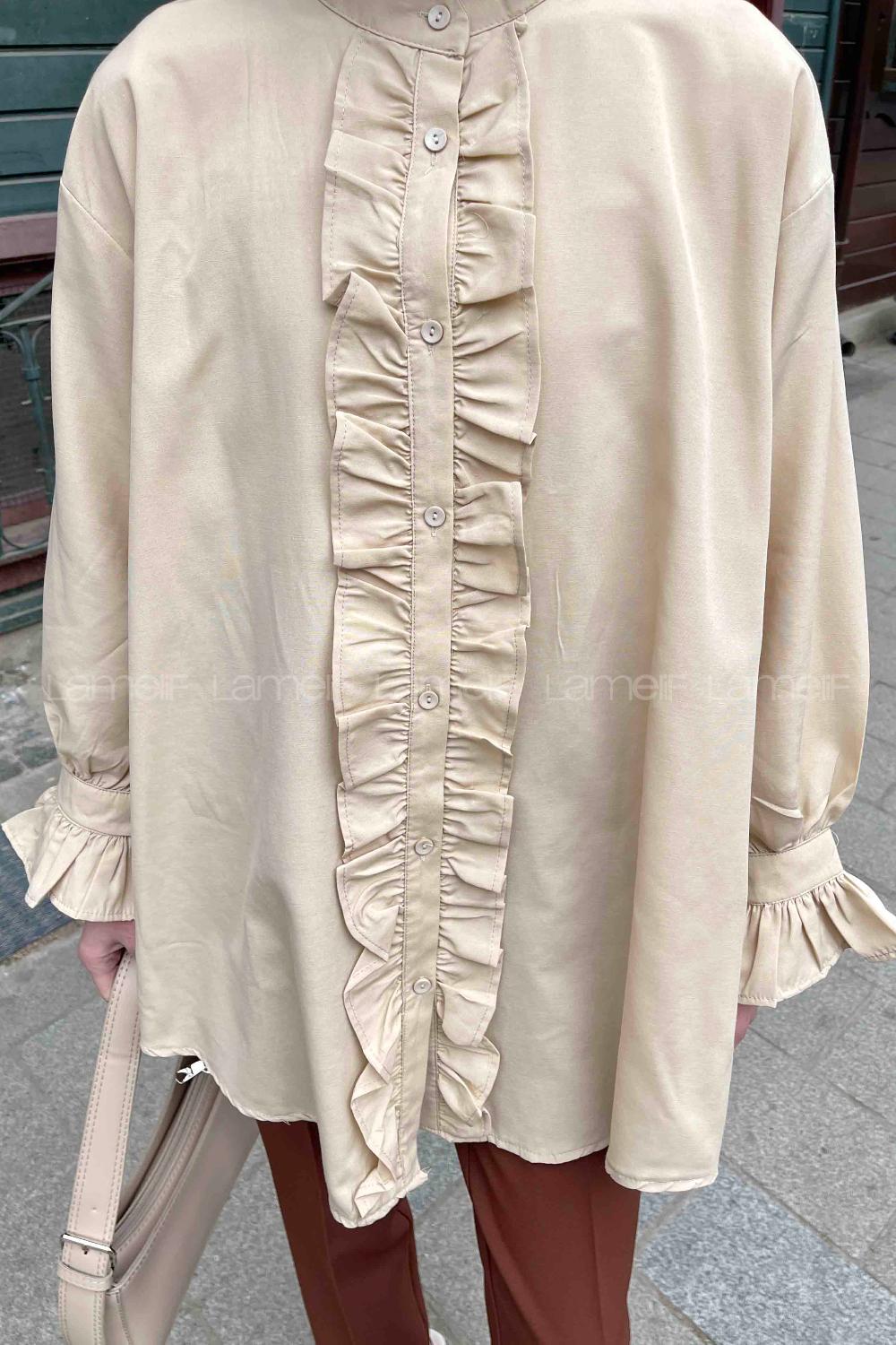Cream Mandarin Collar Cotton Unprinted Tunic