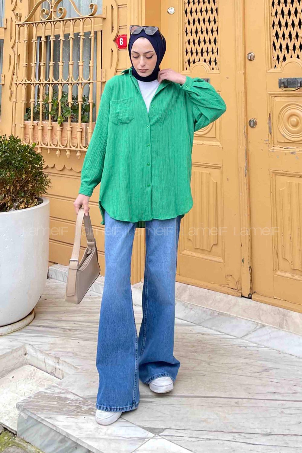 Lamelif Kraşlı Gömlek Yeşil
