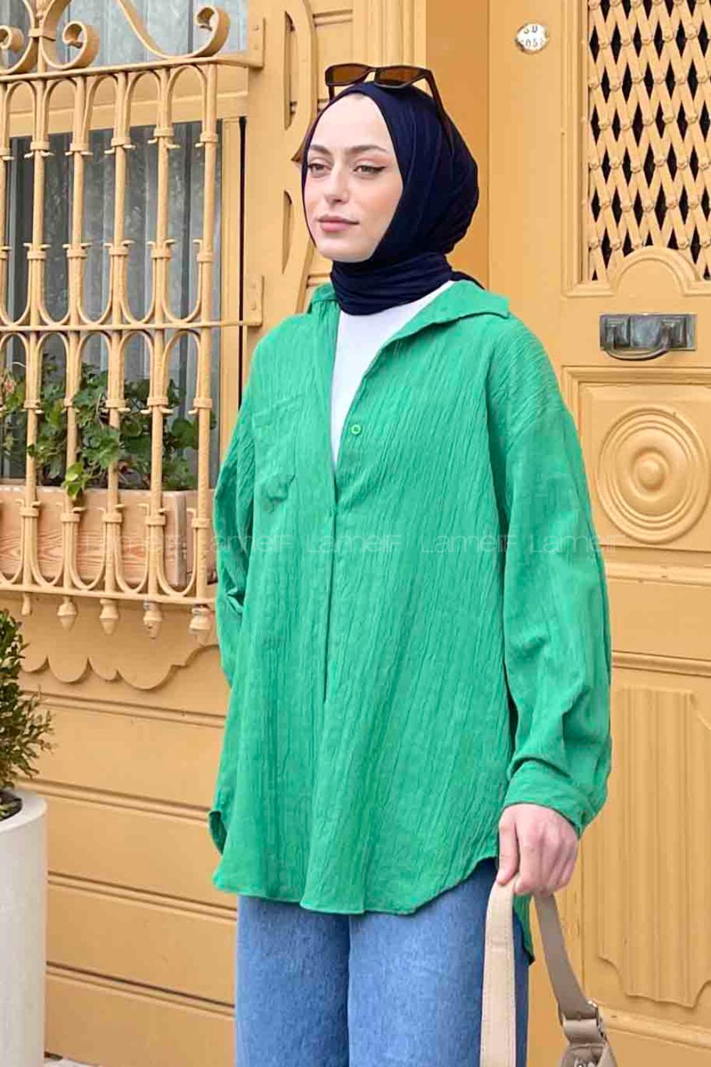 Lamelif Kraşlı Gömlek Yeşil