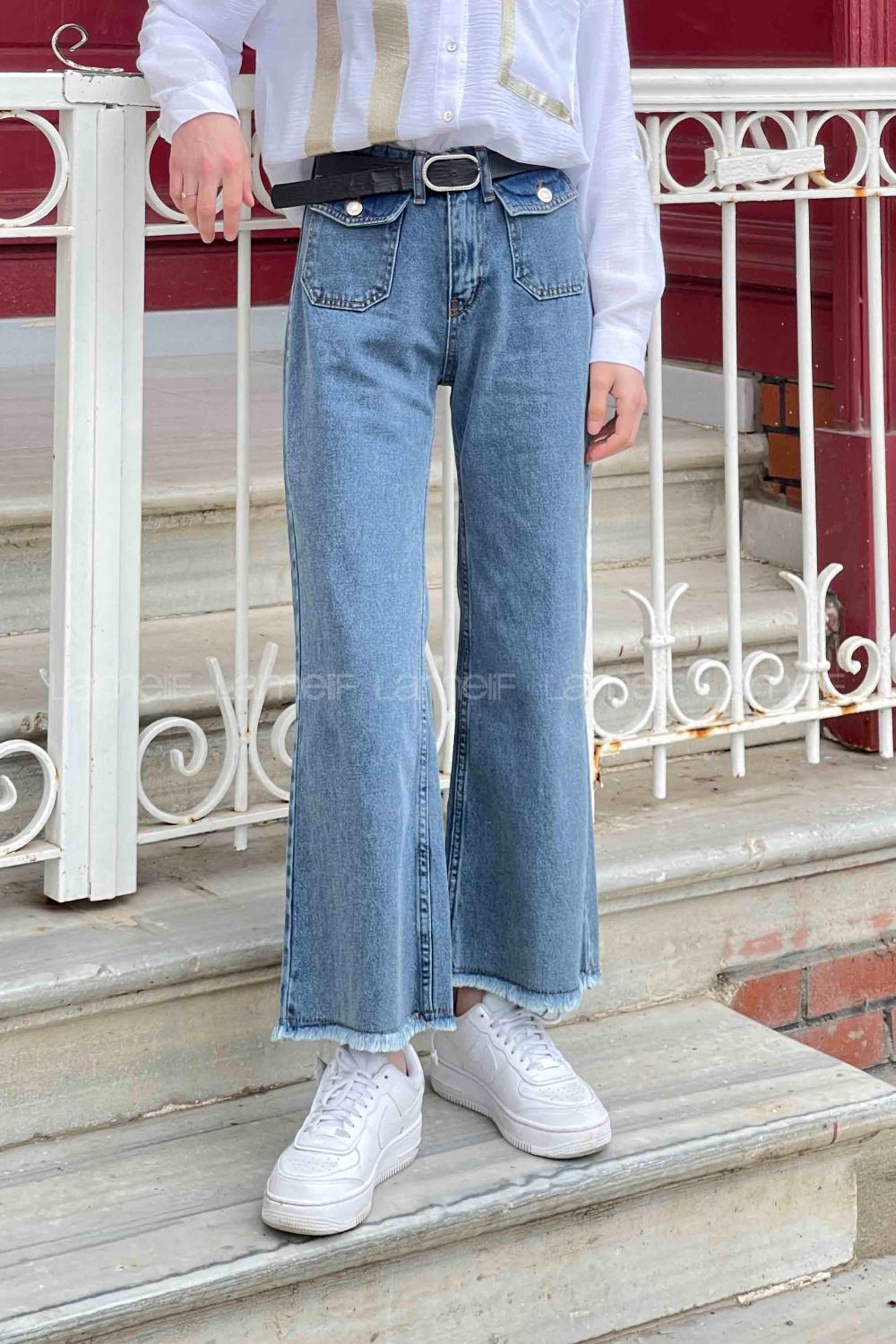 Blue-1 Denim Normal Waist Denim Pants