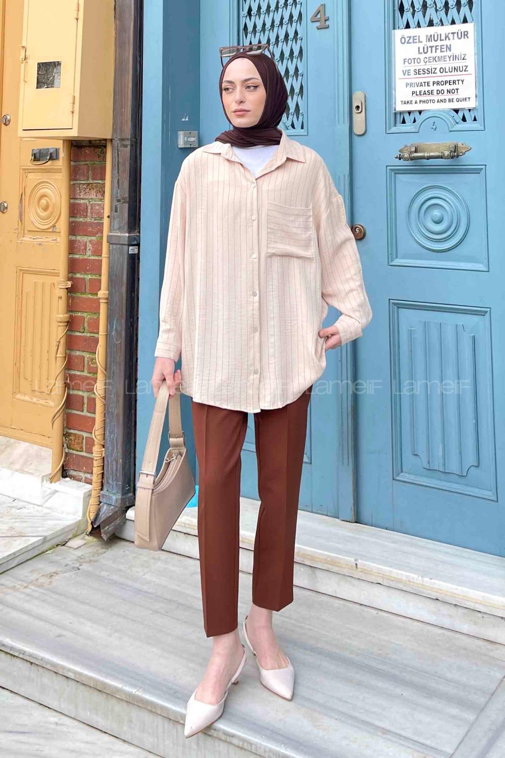 Beige Shirt Collar Long Arm Cotton Unprinted Shirt