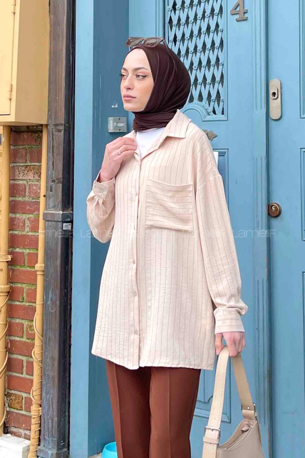 Beige Shirt Collar Long Arm Cotton Unprinted Shirt