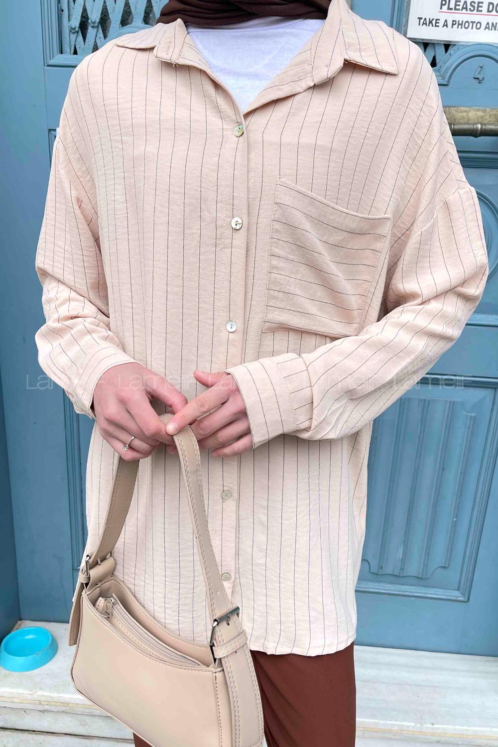 Beige Shirt Collar Long Arm Cotton Unprinted Shirt