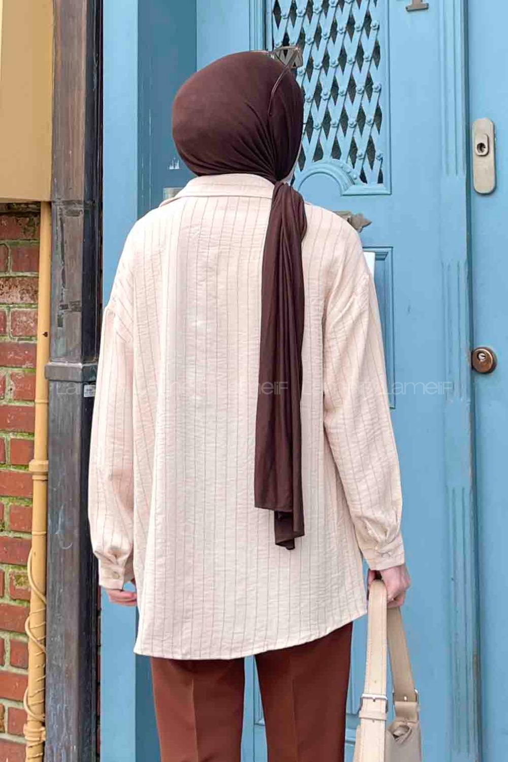 Beige Shirt Collar Long Arm Cotton Unprinted Shirt