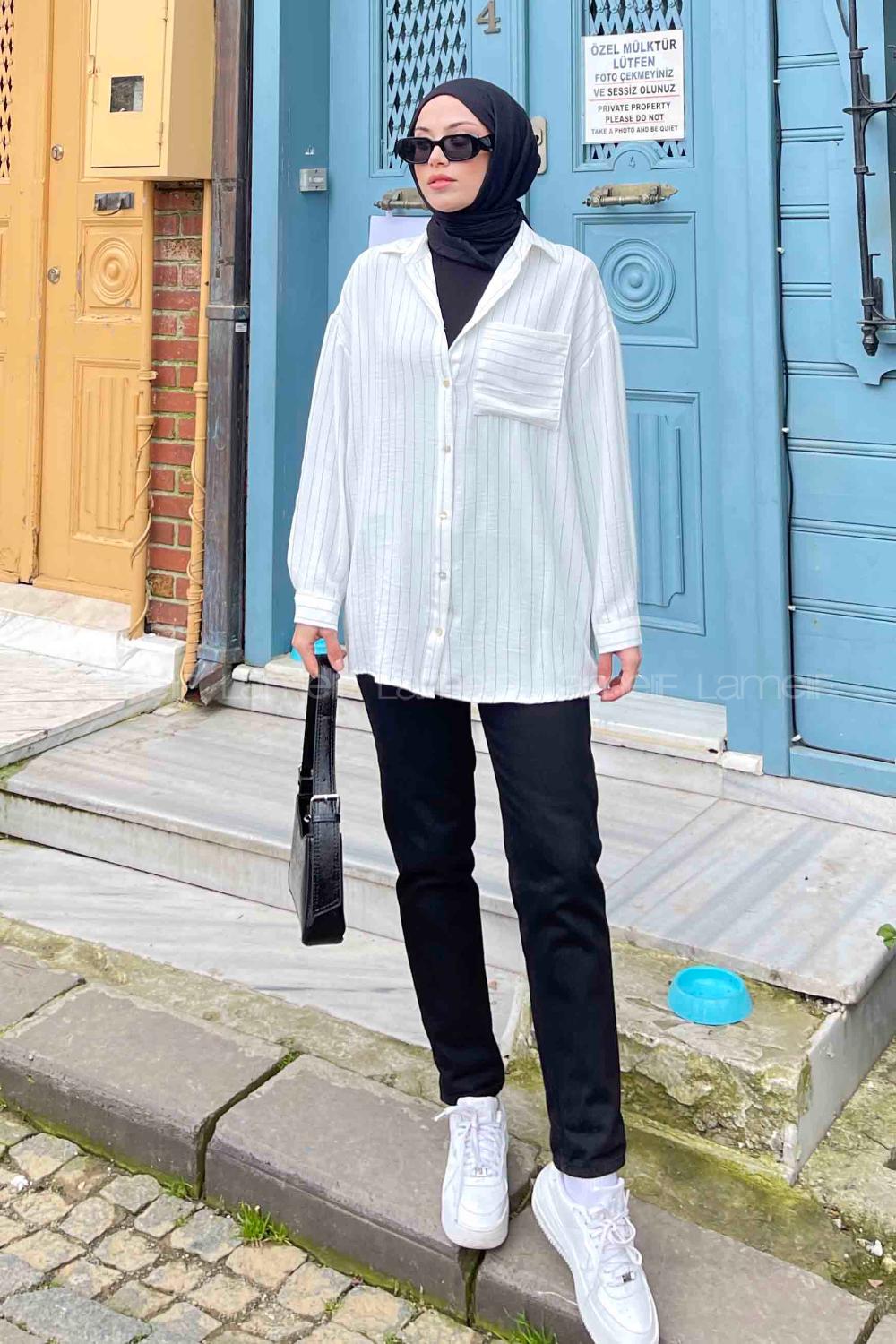 White Shirt Collar Long Arm Cotton Unprinted Shirt