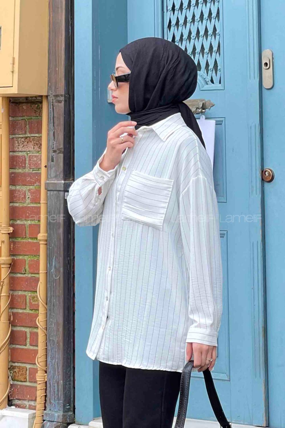 White Shirt Collar Long Arm Cotton Unprinted Shirt