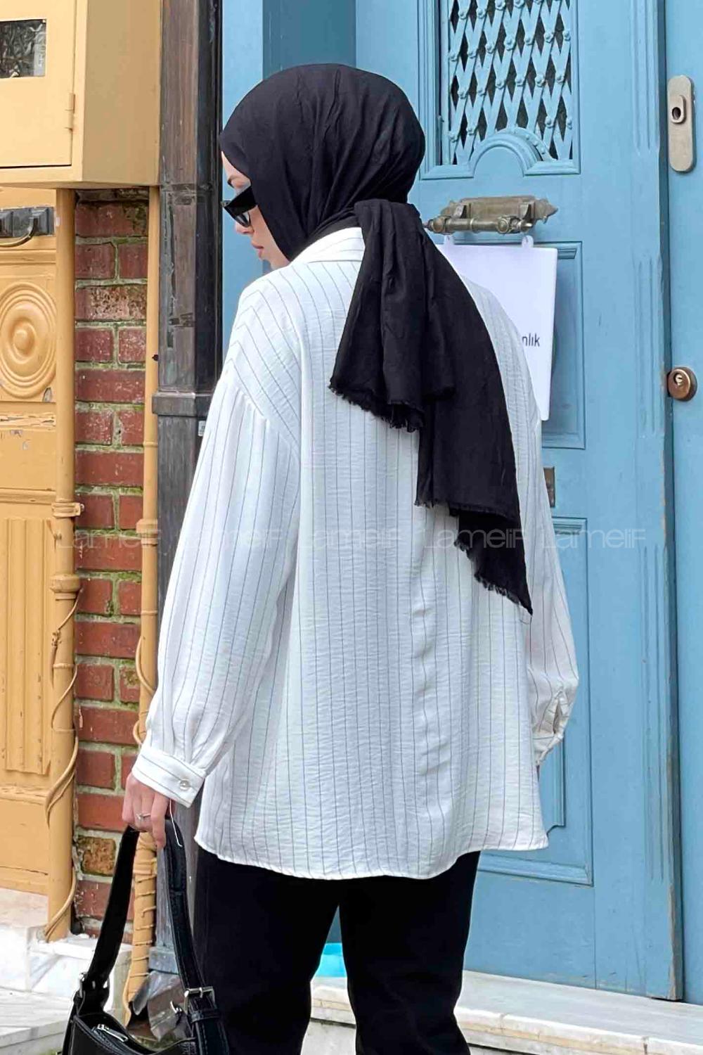 White Shirt Collar Long Arm Cotton Unprinted Shirt