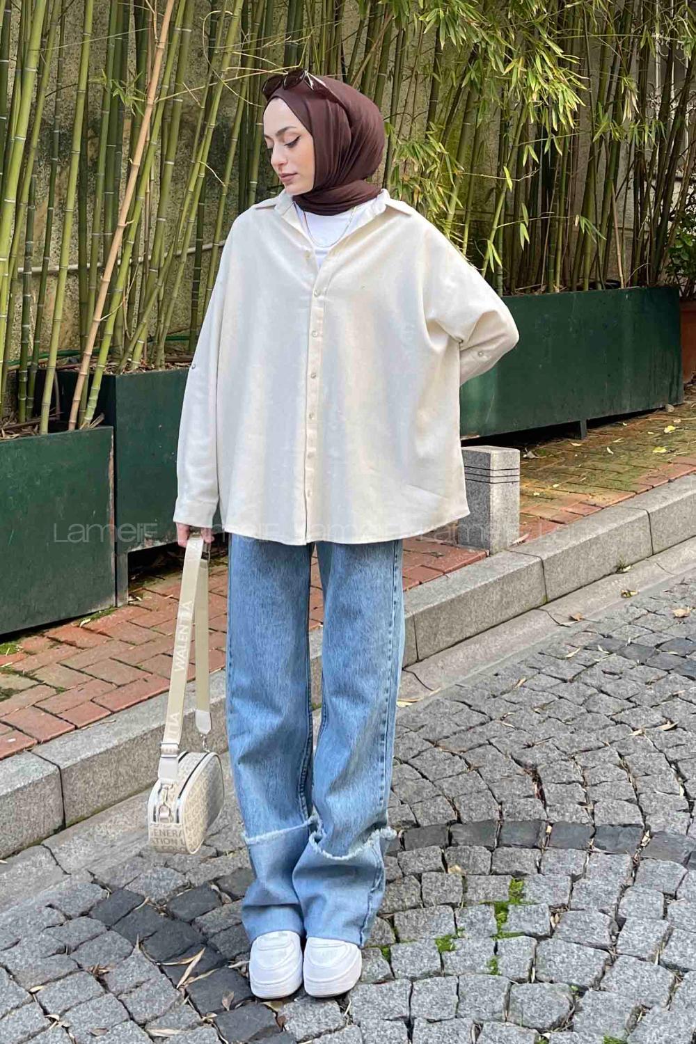 Lamelif Keten Gömlek Taş Rengi