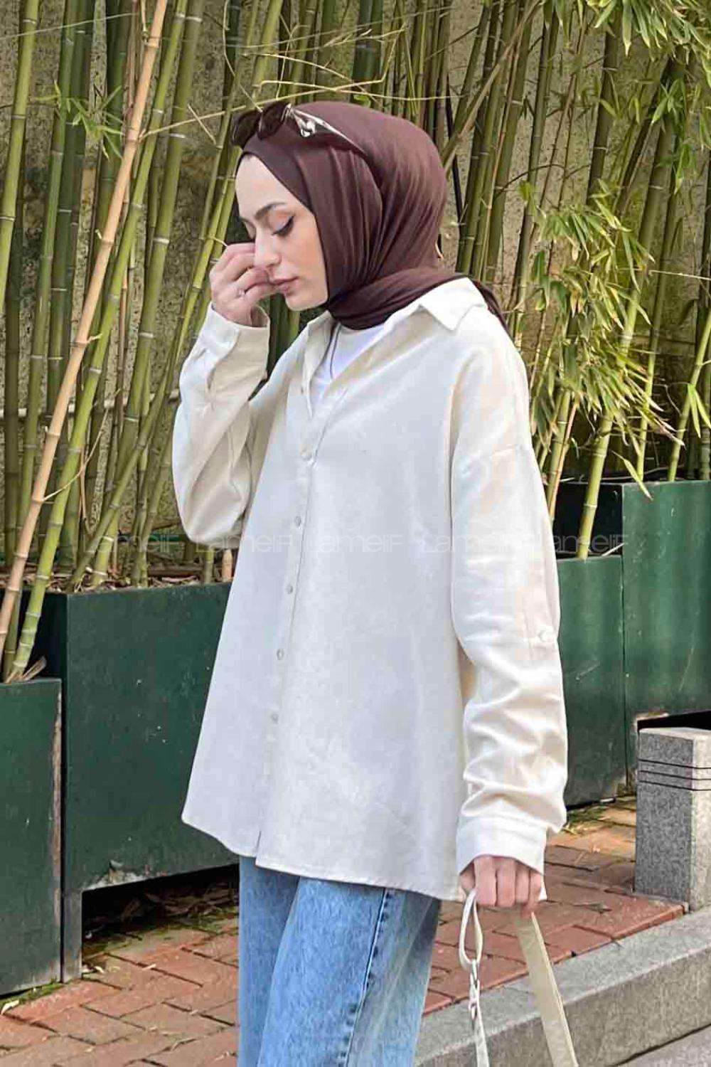 Lamelif Keten Gömlek Taş Rengi