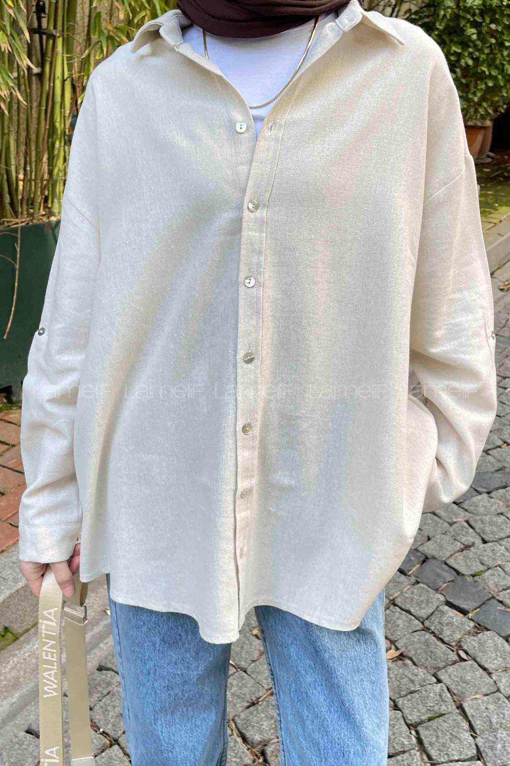 Lamelif Keten Gömlek Taş Rengi