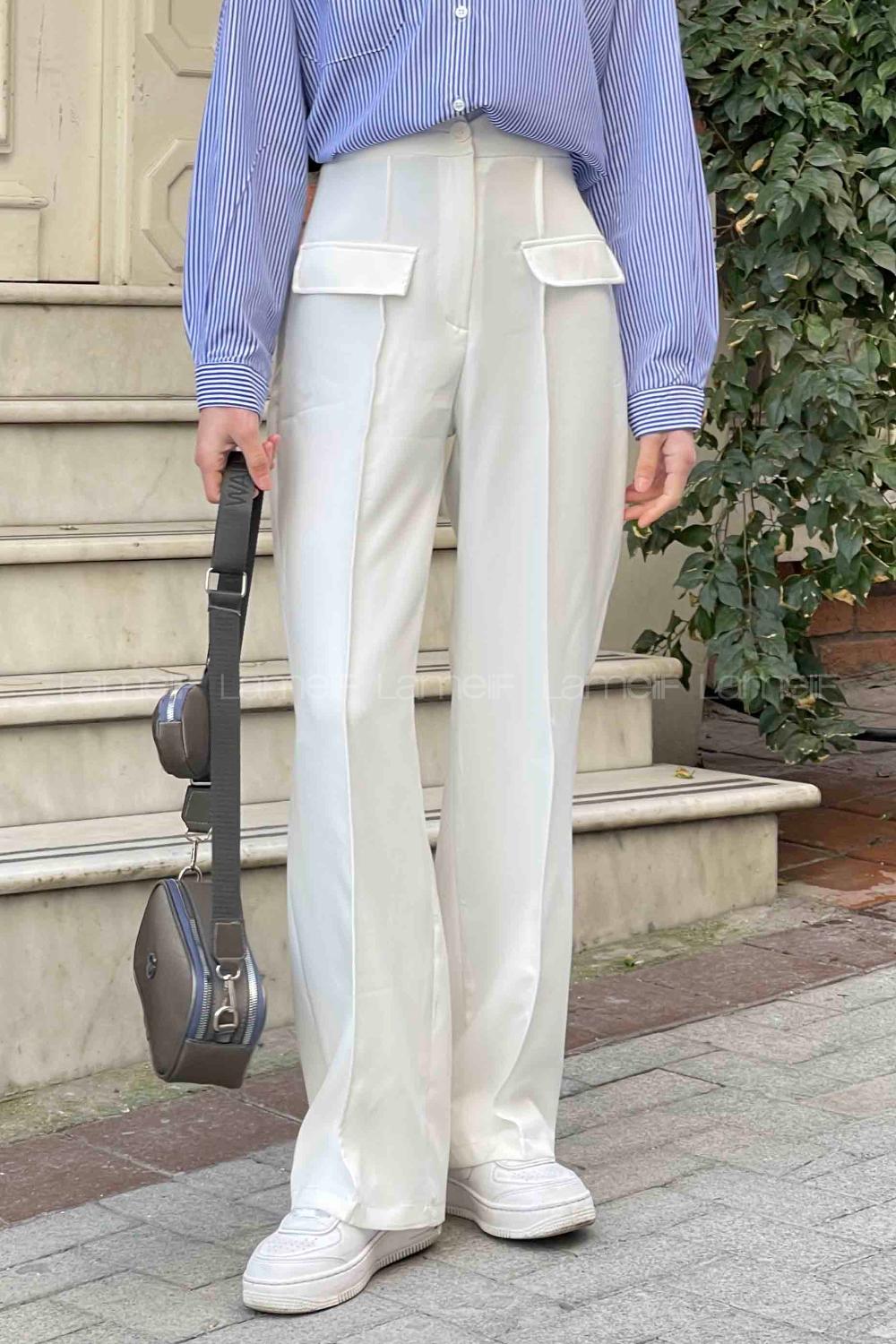Lamelif Ön Kapak Cep Detaylı Çimalı Pantalon Ekru