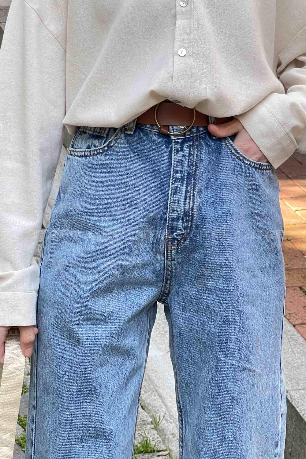 Lamelif Paça Kıvırmalı Flare Pantalon Açık Mavi